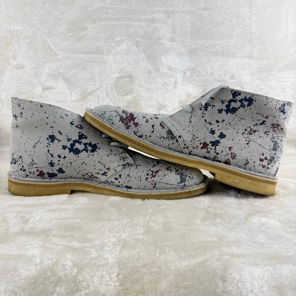 Clarks Originals Desert Boots Men\'s Size 10.5 Gray Suede Paint Splatter main image 4